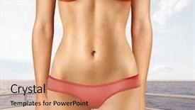  Presentation with swim suit - PPT theme with young attractive blonde woman in swim suit on deck of yacht background and a coral colored foreground