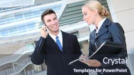  Presentation with building team - Presentation theme having young attractive business man background and a wine colored foreground