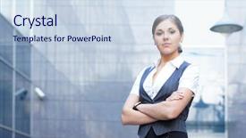  Presentation with woman business - PPT layouts enhanced with young attractive business woman over modern background background and a sky blue colored foreground