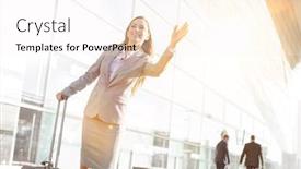  Presentation with taxi - Presentation theme consisting of young-attractive-businesswoman-calling background and a white colored foreground