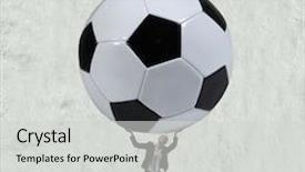  Presentation with football - Audience pleasing PPT theme consisting of soccer business - young attractive businesswoman lifting huge backdrop and a light gray colored foreground