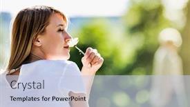  Presentation with dandelion - Presentation design featuring young-attractive-businesswoman-sitting background and a lemonade colored foreground