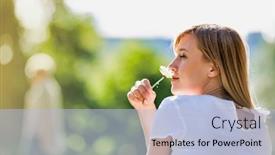  Presentation with dandelion - Colorful presentation enhanced with young-attractive-businesswoman-sitting backdrop and a light blue colored foreground