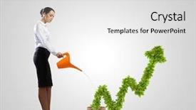  Presentation with young plant - Colorful slide set enhanced with young attractive businesswoman watering plant backdrop and a white colored foreground