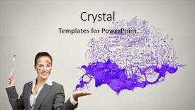  Presentation with paint brush - Beautiful slide set featuring young attractive businesswoman with paint brush and colorful business sketches backdrop and a light gray colored foreground