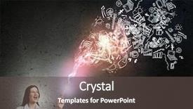  Presentation with wall paint - Audience pleasing presentation design consisting of young attractive businesswoman with paint brush and business sketches on wall backdrop and a dark gray colored foreground