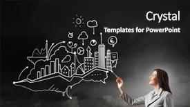  Presentation with wall paint - Amazing slide set having young attractive businesswoman with paint brush and business sketches on wall backdrop and a black colored foreground