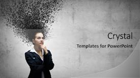 Presentation with thoughts - Beautiful presentation design featuring beauty doubt thinking female decision - young attractive businesswoman with thoughts backdrop and a light gray colored foreground