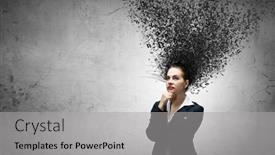  Presentation with thoughts - Amazing slides having beauty doubt thinking female decision - young attractive businesswoman with thoughts backdrop and a light gray colored foreground
