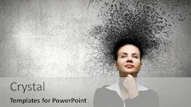  Presentation with thoughts - PPT layouts with young attractive businesswoman with thoughts above her head background and a light gray colored foreground