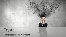  Presentation with thoughts - Presentation theme having beauty doubt thinking female decision - young attractive businesswoman with thoughts background and a light gray colored foreground