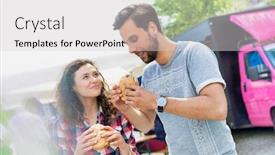  Presentation with food truck - Presentation featuring young-attractive-couple-eating-ham background and a light gray colored foreground