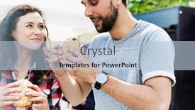  Presentation with food truck - Slide set consisting of young-attractive-couple-eating-hamburgers background and a light blue colored foreground