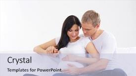  Presentation with pregnant mother - Slides enhanced with young attractive couple pregnant mother and happy father background and a lemonade colored foreground