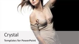  Presentation with makeup fashion model applying lipstick - Presentation having young attractive fashion model posing background and a  colored foreground