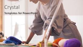  Presentation with females - Amazing PPT theme having young-attractive-females-fashion-designers backdrop and a coral colored foreground