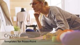  Presentation with females - Slide set with young-attractive-females-fashion-designers background and a coral colored foreground