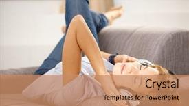  Presentation with music watermark - Theme having young attractive girl enjoying music background and a coral colored foreground