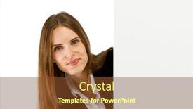  Presentation with blank - Presentation theme featuring young attractive girl peeking behind blank board on white background background and a tawny brown colored foreground