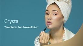  Presentation with pink beauty - PPT theme with young-attractive-girl-putting-pink background and a ocean colored foreground