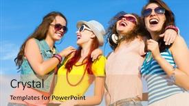  Presentation with close up of young girls - Presentation design consisting of young attractive girls having fun background and a coral colored foreground