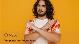  Presentation with long hair man - Theme enhanced with young-attractive-hispanic-man background and a gold colored foreground