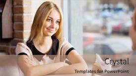  Presentation with lady - Slide deck with young attractive lady having date background and a  colored foreground