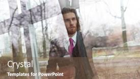  Presentation with pink business - Beautiful presentation theme featuring young attractive male business man with long hair and beard wearing suit and pink tie looking up against the glass backdrop and a violet colored foreground
