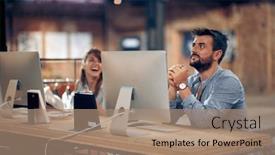  Presentation with teamwork fun - Theme consisting of young-attractive-man-and-woman background and a coral colored foreground