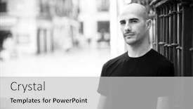  Presentation with urban - Cool new presentation design with young-attractive-man-in-urban backdrop and a light gray colored foreground
