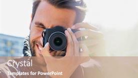  Presentation with flare - Presentation design with young-attractive-man-photographing background and a coral colored foreground