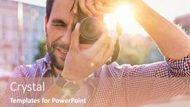  Presentation with flare - Cool new presentation theme with young-attractive-man-standing backdrop and a coral colored foreground