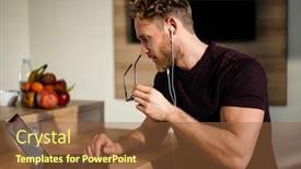  Presentation with working remotely - Slides consisting of young-attractive-man-working-remotely background and a tawny brown colored foreground