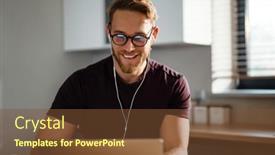  Presentation with working remotely - Beautiful presentation theme featuring young-attractive-man-working-remotely backdrop and a tawny brown colored foreground