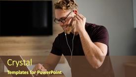  Presentation with working remotely - PPT theme with young-attractive-man-working-remotely background and a tawny brown colored foreground