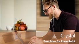  Presentation with working remotely - Colorful slides enhanced with young-attractive-man-working-remotely backdrop and a coral colored foreground