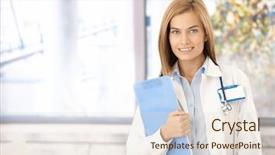  Presentation with medical student - Slide set enhanced with young attractive medical student smiling in office holding folder background and a lemonade colored foreground
