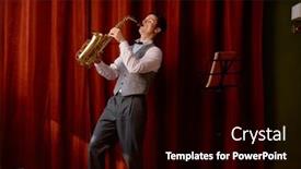  Presentation with stage curtains - PPT layouts having young-attractive-musician-plays-tenor background and a black colored foreground