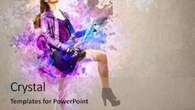  Presentation with electric guitar - Beautiful presentation design featuring young attractive rock girl playing backdrop and a coral colored foreground