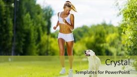  Presentation with girl running on the beach clouds - Audience pleasing slide deck consisting of young attractive sport girl running backdrop and a  colored foreground