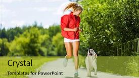  Presentation with girl running on the beach clouds - PPT theme enhanced with young attractive sport girl running background and a gold colored foreground