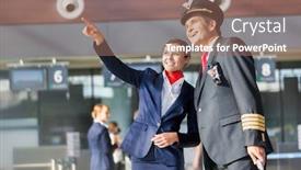  Presentation with pilot - Beautiful slide deck featuring young-attractive-stewardess-pointing-aircraft backdrop and a coral colored foreground