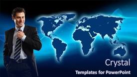  Presentation with world map - Slide deck consisting of young-attractive-successful-businessman background and a navy blue colored foreground