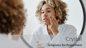  Presentation with mirror - PPT theme consisting of young-attractive-woman-applying-moisturizing background and a light gray colored foreground