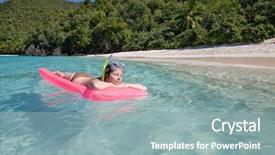  Presentation with virgin islands - Cool new presentation design with young attractive woman enjoys sunny day at caribbean beach st thomas virgin islands backdrop and a light blue colored foreground