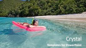  Presentation with virgin islands - Theme featuring young attractive woman enjoys sunny day at caribbean beach st thomas virgin islands background and a seafoam green colored foreground