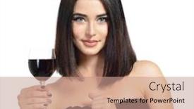  Presentation with glass - PPT theme having young-attractive-woman-holding-glass background and a coral colored foreground