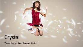  Presentation with girl in red dress - Beautiful slides featuring young attractive woman in red backdrop and a soft green colored foreground