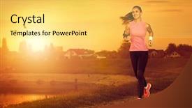  Presentation with young man and a woman - PPT theme consisting of young attractive woman jogging outdoor background and a yellow colored foreground