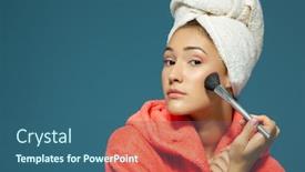  Presentation with blue - Presentation theme featuring young-attractive-woman-putting-blush background and a ocean colored foreground